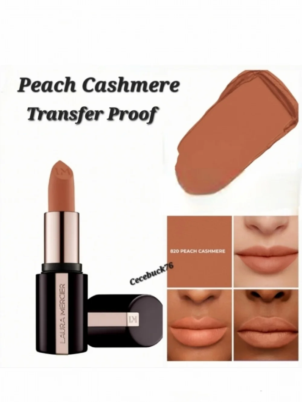 🌺Laura Mercier Peach Cashmere Caviar Smoothing Matte Lipstick Transfer Proof